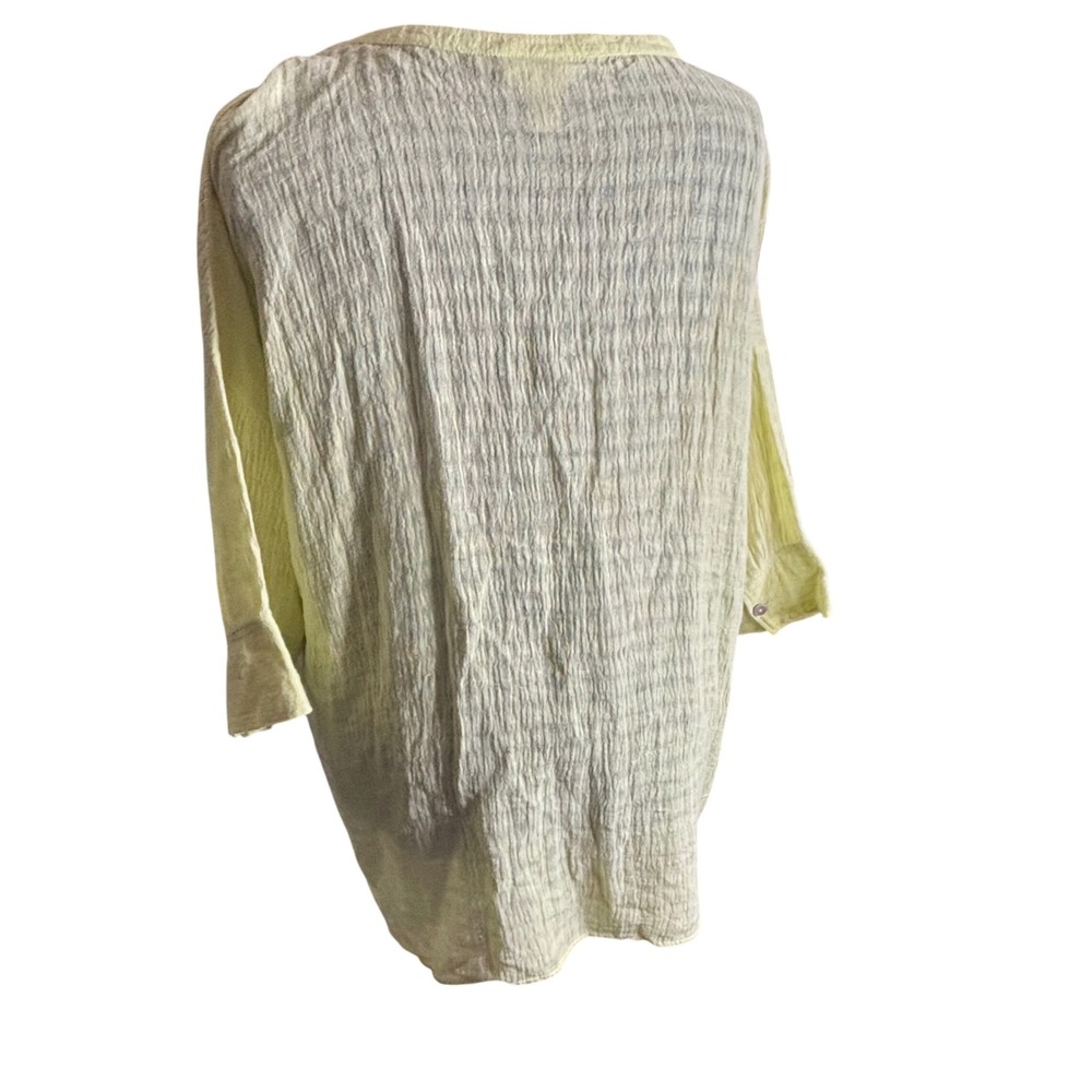 Soft Surroundings Blouse 1X Lime Green Linen Cotton Gauze Button Front Top 55433 - Picture 2 of 10